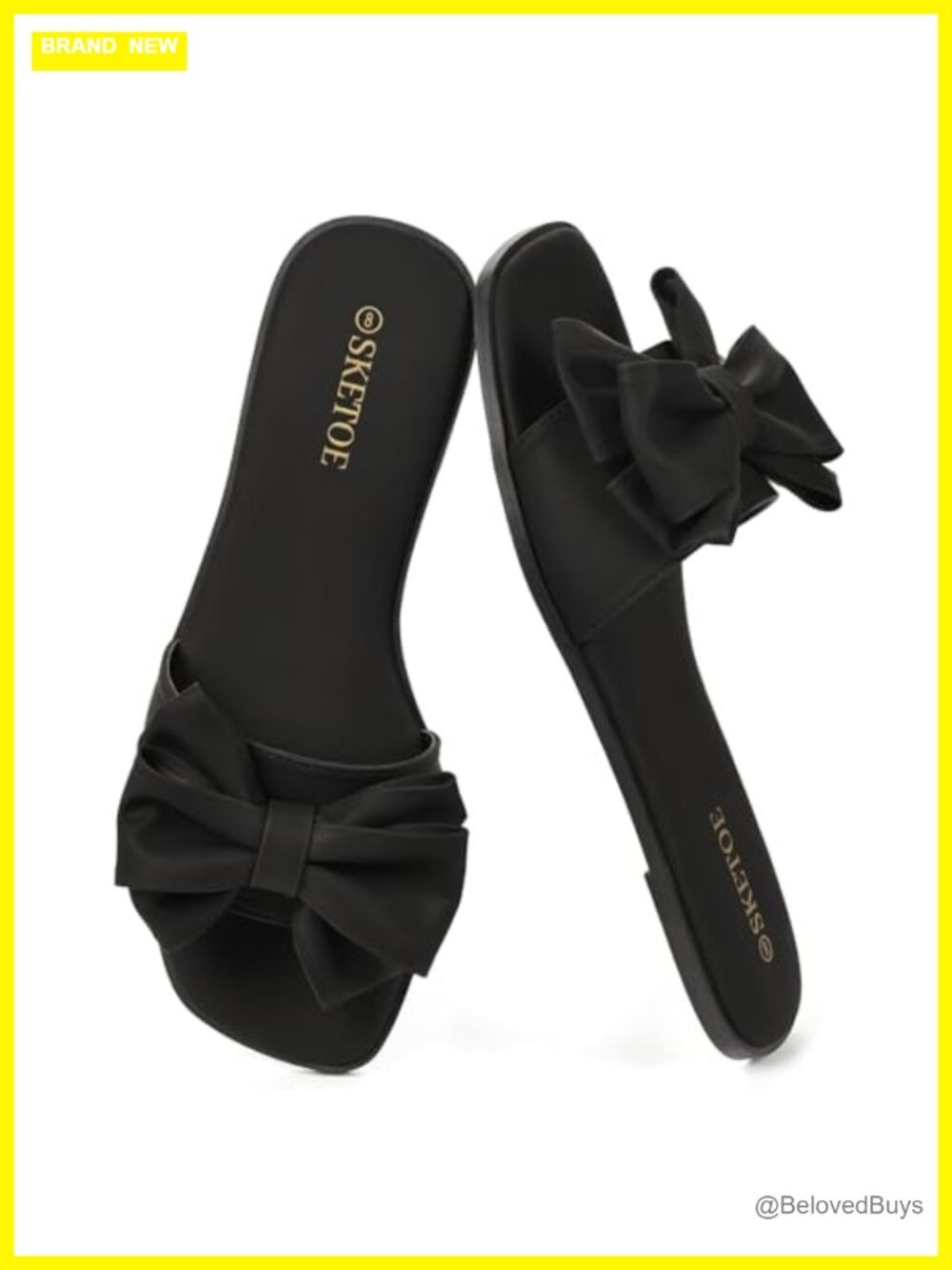 Women's Bow Flat Sandals Square Toe Comfortable Slide